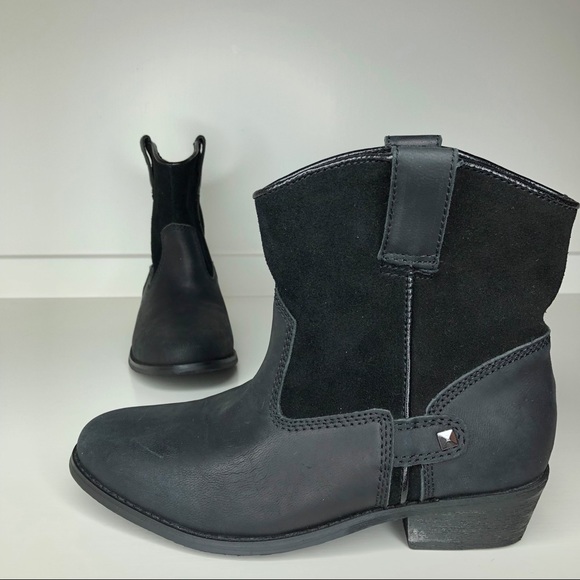 Black Genuine Leather / Suede Short Cowboy Boots Dressy Western Sz 7 - Picture 6 of 11